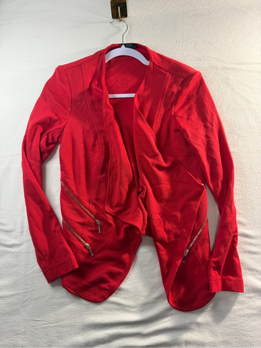 VEX Collection Red Open Front Jacket Zip Detail Size 38